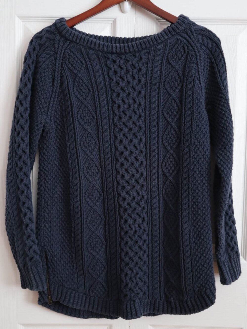 LL Bean Signature Cotton Fisherman Tunic Sweater Cable Knit Sz M Navy Blue